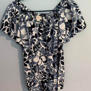 LOFT Navy and White Floral Blouse